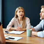 **Image:** A diverse group of colleagues gathered around a table in a modern office, engaging in active listening and empathetic discussion. Focus on facial expressions showing understanding and support.
    **Prompt:** Empathetic team meeting, diverse colleagues, modern Polish office, active listening, understanding facial expressions, natural lighting.