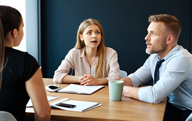 **Image:** A diverse group of colleagues gathered around a table in a modern office, engaging in active listening and empathetic discussion. Focus on facial expressions showing understanding and support.
**Prompt:** Empathetic team meeting, diverse colleagues, modern Polish office, active listening, understanding facial expressions, natural lighting.